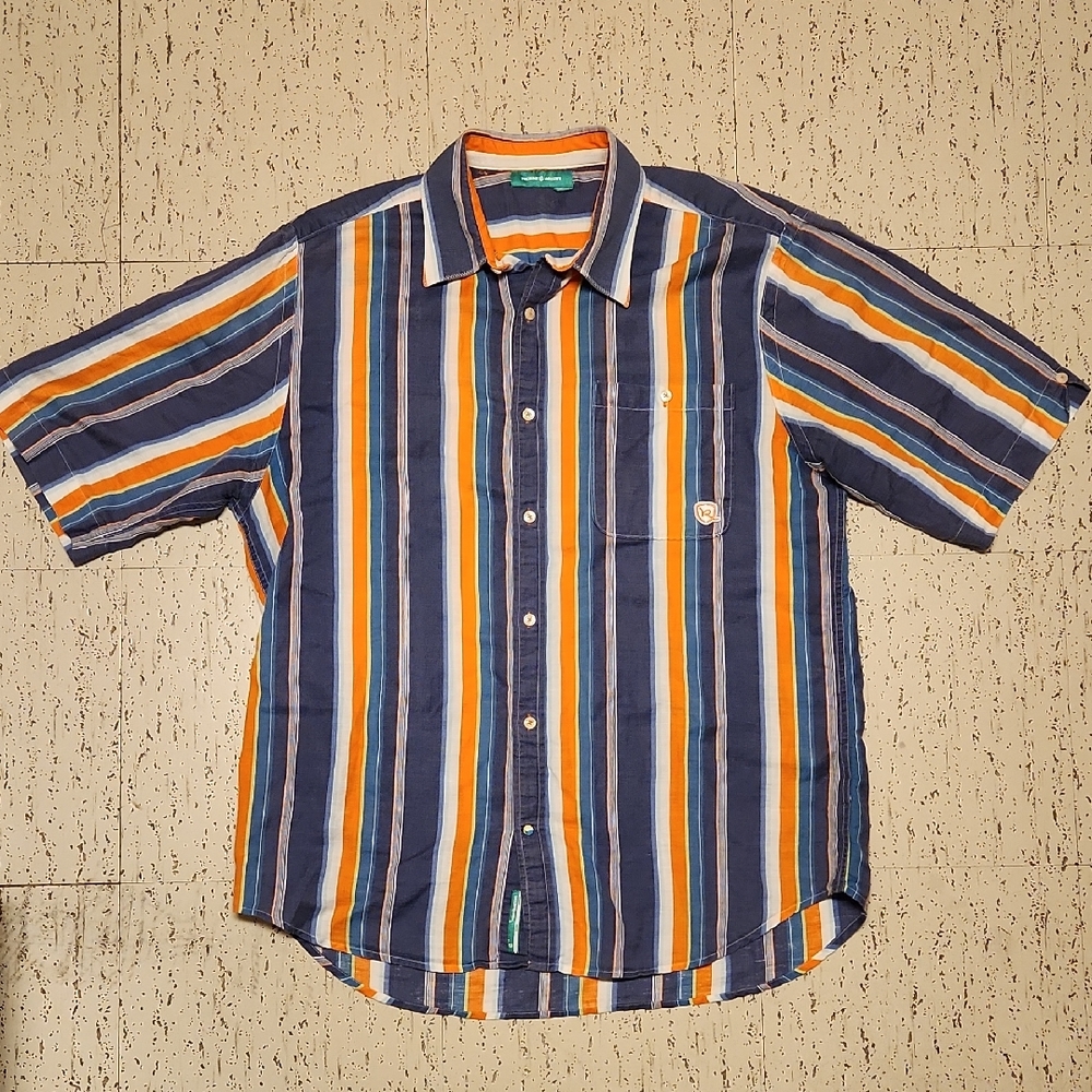 Rocawear Stripe Short Sleeve Button Down Casual Dress Shirt Vintage Y2K